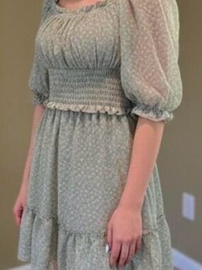 Trixxi Light Green Floral Long Sleeve Dress